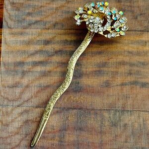Vintage Gold and Silver Crystal hair‎ pin